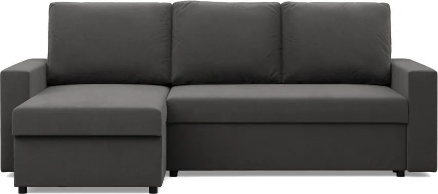 Zeus sarokkanapé, 1 ágyneműtartóval, egyenes kartámasz, szövet anyag, univerzális oldal, bonell töltet, szürke