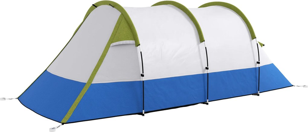 Outsunny Kempingtáska, Alagút sátor 3 személy részére, lámpahorgonnyal, előtérrel, 2 szobával, szélálló családi sátor hordtáskában, 2000 mm vízálló po