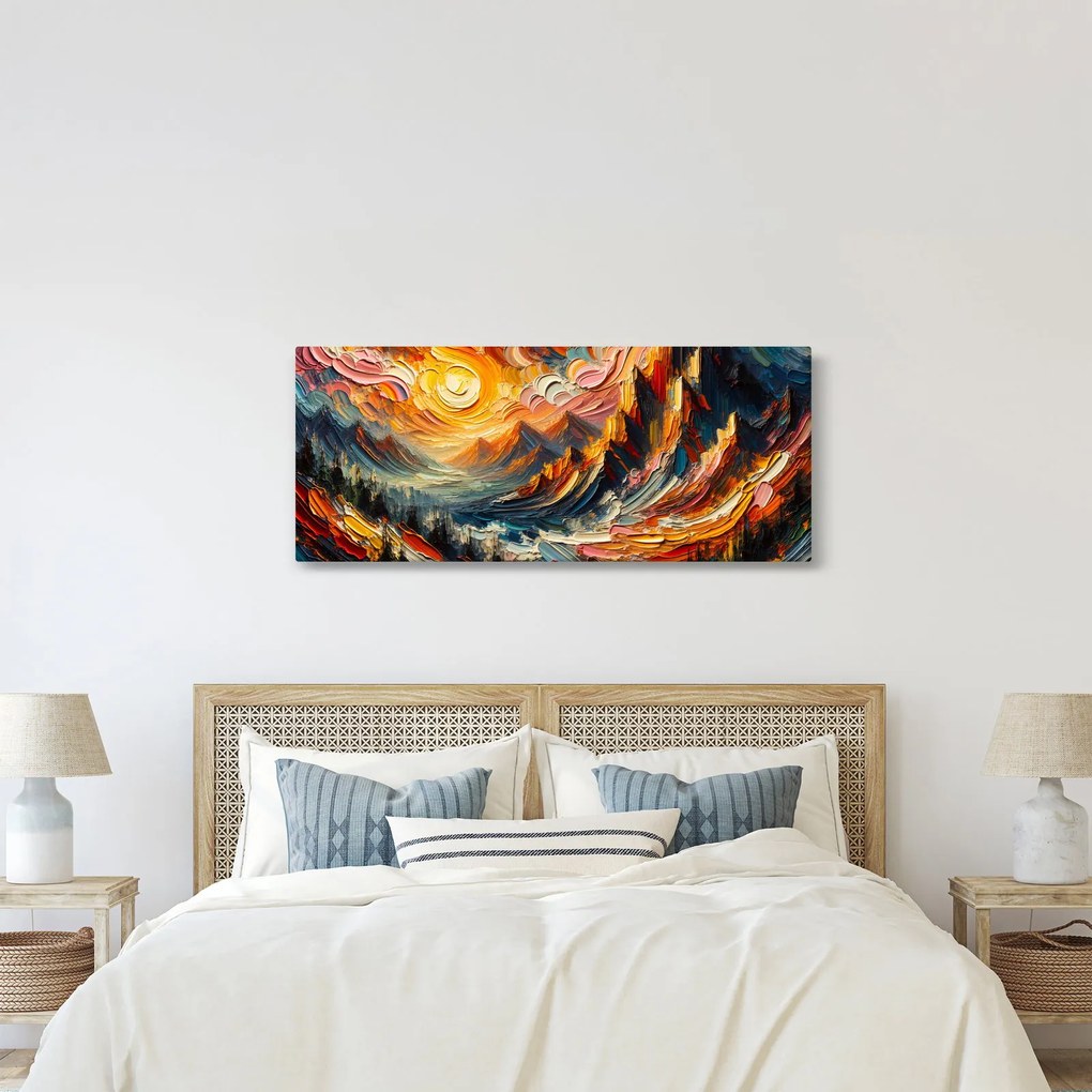 Kép - Hegyek, melyeket napfény ölel (120x50 cm)