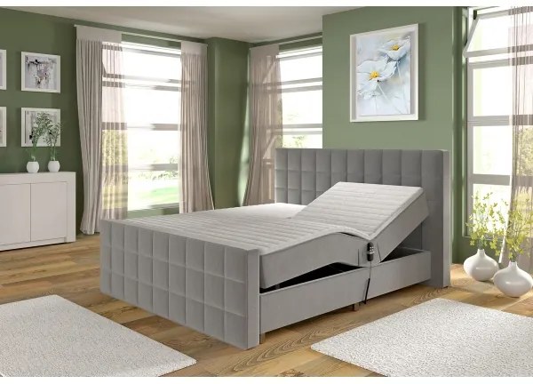 Elektromosan állítható kárpitozott HELEN ágy matracokkal és topperrel, 180×200 cm, szürke