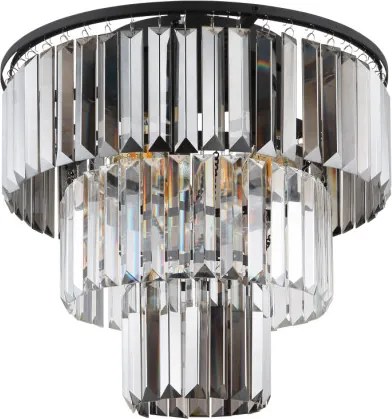 Globo 15695D Mennyezeti lámpa könnyű fém fekete matt, füstszínű üvegkristályok, átlátszó, ø: 400mm, M: 330mm, 3x E27 40W 230V izzók nélkül
