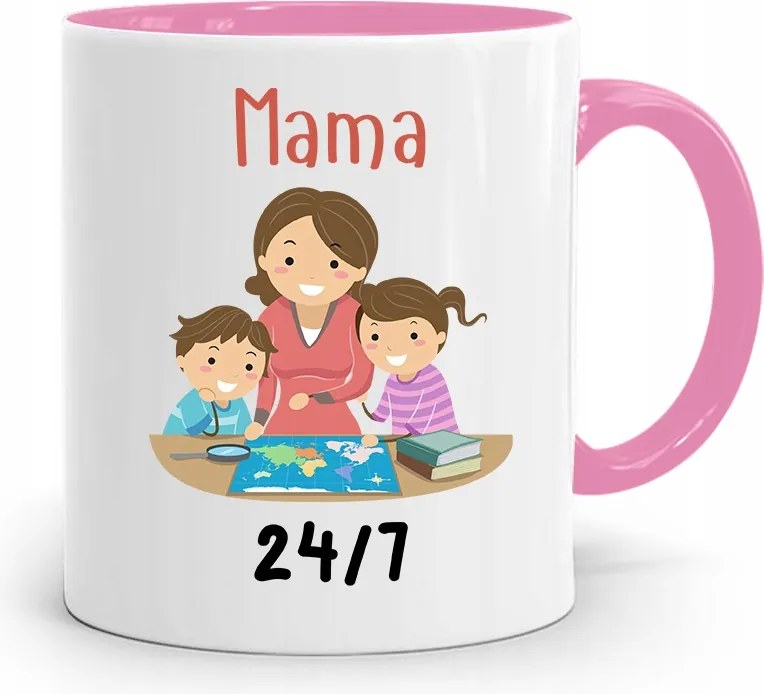 Rózsaszín Bögre Ajándék Anyukáknak Anya 24/7 fényképes nyomtatással