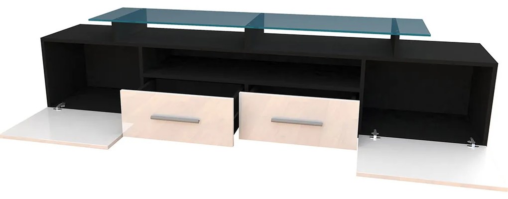 TV asztal + szekrény Blaise (szilva + fényes fekete) (fehér LED világítás). 1058800