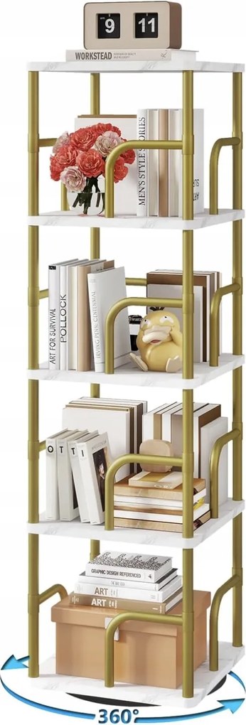 360°-ban elforgatható könyvespolc Ibuyke TBC004GW 5 szint 30x30x120 cm Vintage Fehér