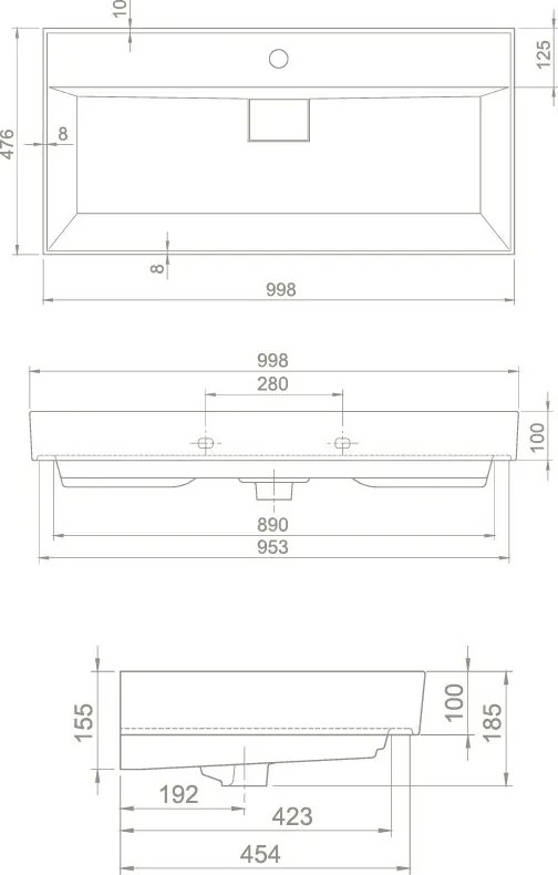 CeraStyle SHARP - MATT BÉZS - porcelán mosdókagyló - 1 csaplyukas - 100 x 48 cm