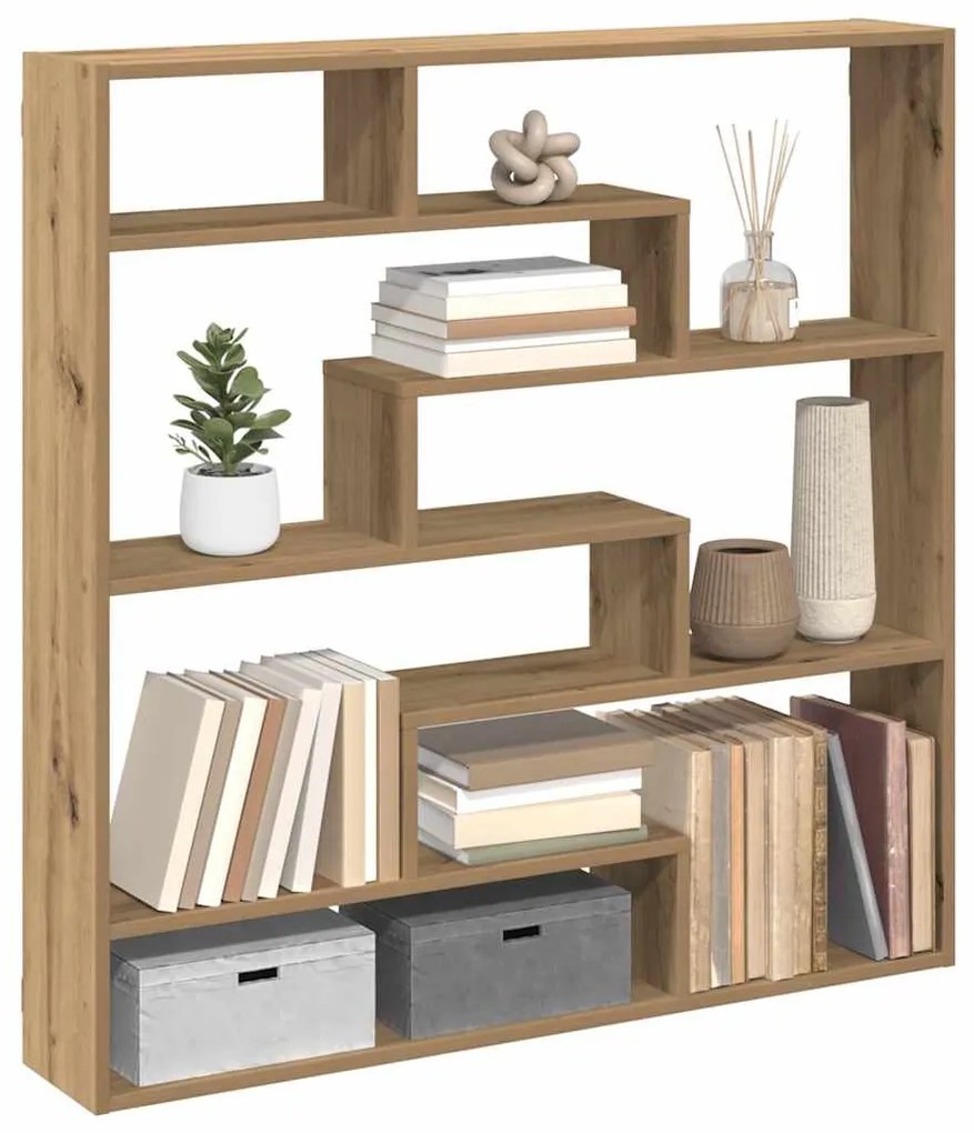 kézműves tölgy színű szerelt fa fali kockapolc 7 rekeszes színű