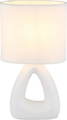 Globo 21731W Asztali lámpa, kerámia fehér, textil fehér, kábel PVC fehér, billenőkapcsoló a kábelen, HxSzxM: 170x100x300mm, kábel hossza 1300mm, 1x E14 40W 230V izzó nélkül