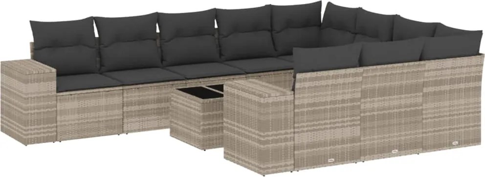 vidaXL 11 részes világosszürke polyrattan kerti ülőgarnitúra párnákkal
