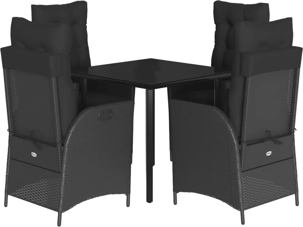 vidaXL 5 részes fekete polyrattan kerti étkezőgarnitúra párnákkal