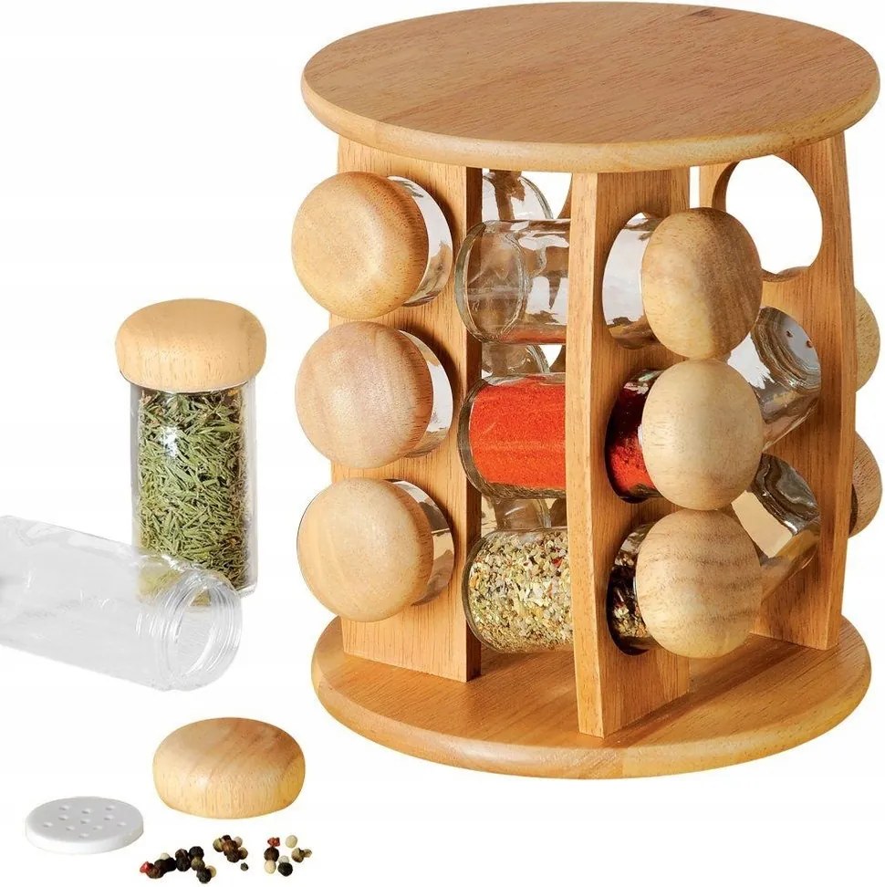 Konyhai Állvány tárolókkal fa forgó fűszertartók