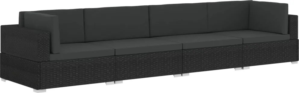 vidaXL 4 részes fekete polyrattan kerti kanapészett párnákkal