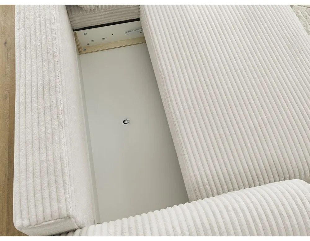 Krémszínű kordbársony kinyitható sarokkanapé (jobb oldali) Lucien – Bobochic Paris