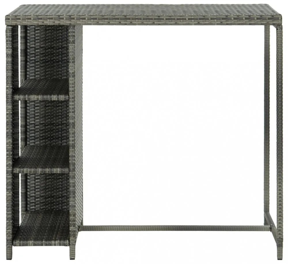 szürke polyrattan bárasztal tárolópolccal 120 x 60 x 110 cm