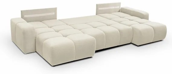 ALMADA U alakú kárpitozott ülőgarnitúra, ággyá alakítható, tárolóhellyel, bézs