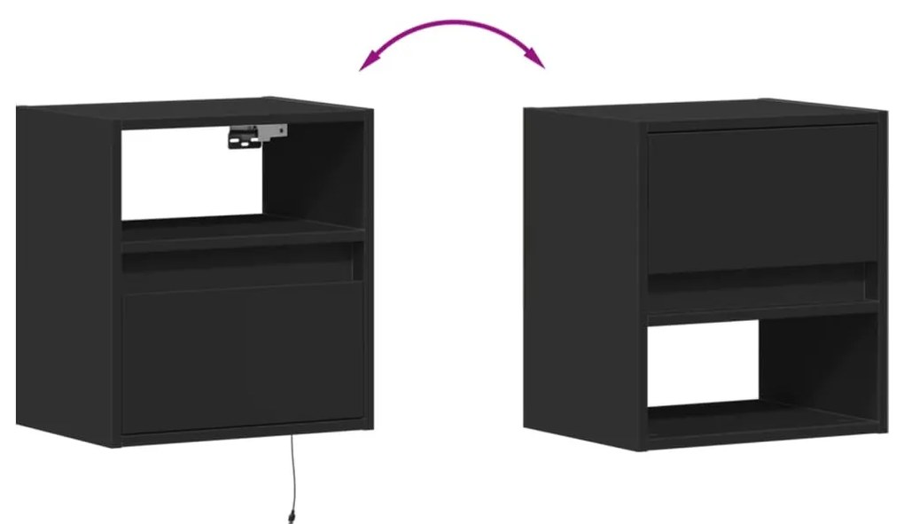 2 db fekete fali TV-szekrény LED-világítással 41x31x45 cm