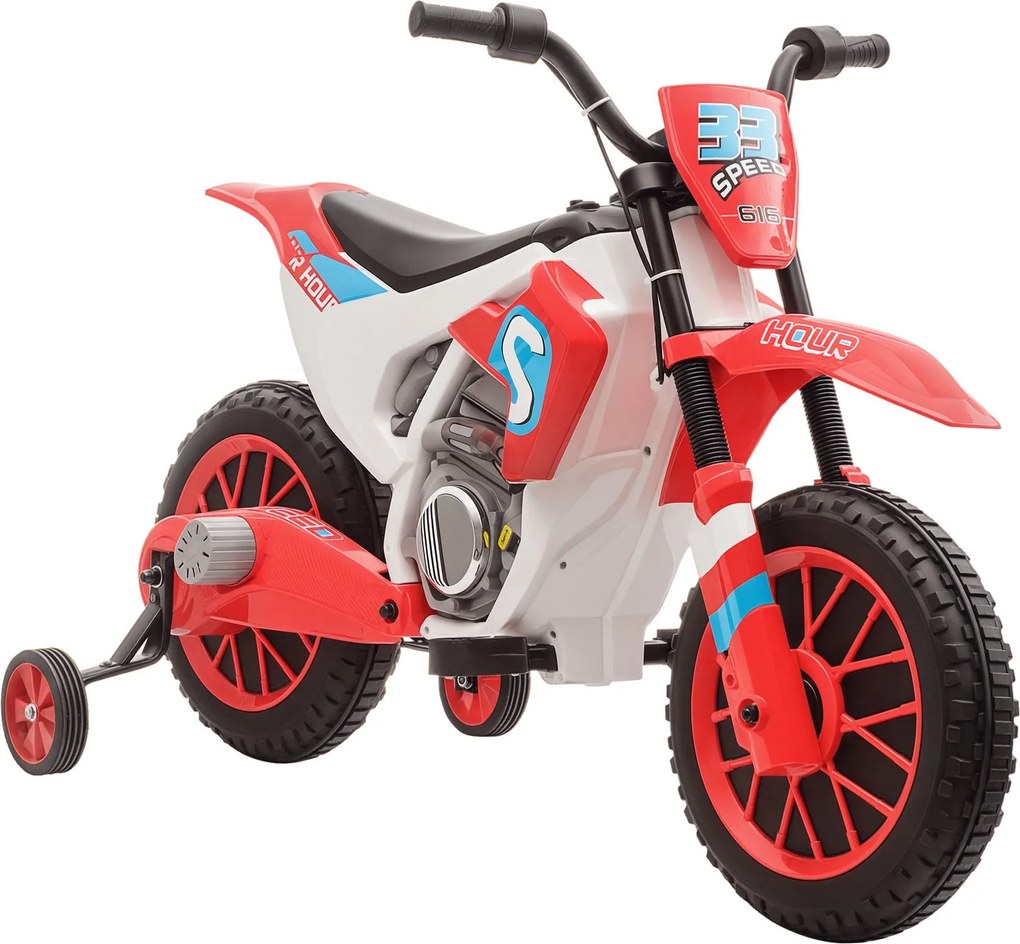 HOMCOM Elektromos Motorkerékpár Gyerekeknek - 12V-os Jármű 2 Leszedhető Stabilizáló Kerekkel 3 Éves Kortól, Piros+Fehér - 106,5 x 51,5 x 68 cm | Aosom