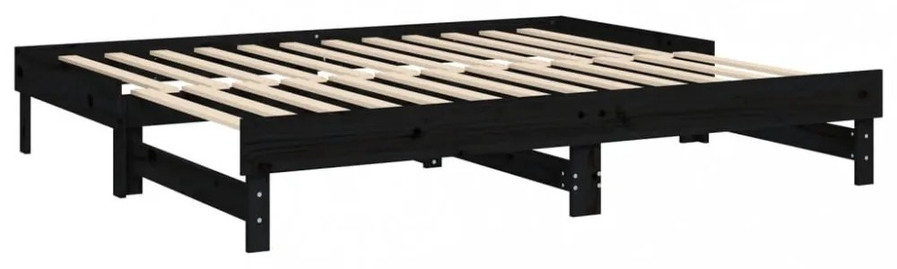 fekete tömör fenyőfa kihúzható kanapéágy 2x(100x200) cm