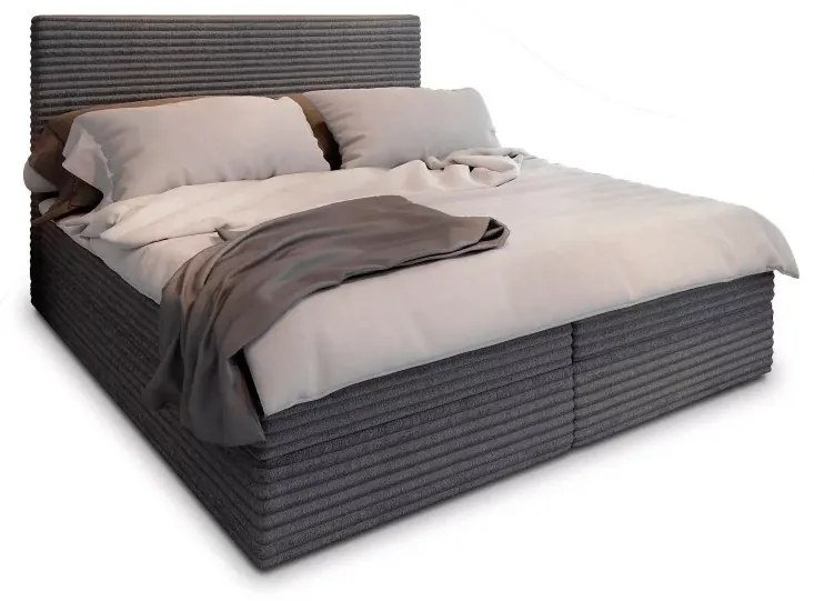 Kárpitozott boxspring ágy ISPIRA 140x200 cm szürke Matrac: Bonell rugós matrac