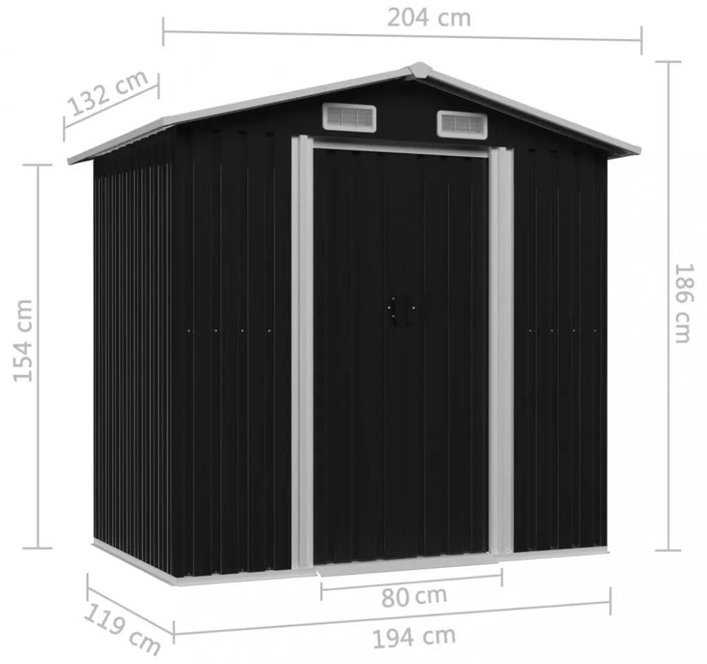 antracitszürke acél kerti fészer 204 x 132 x 186 cm