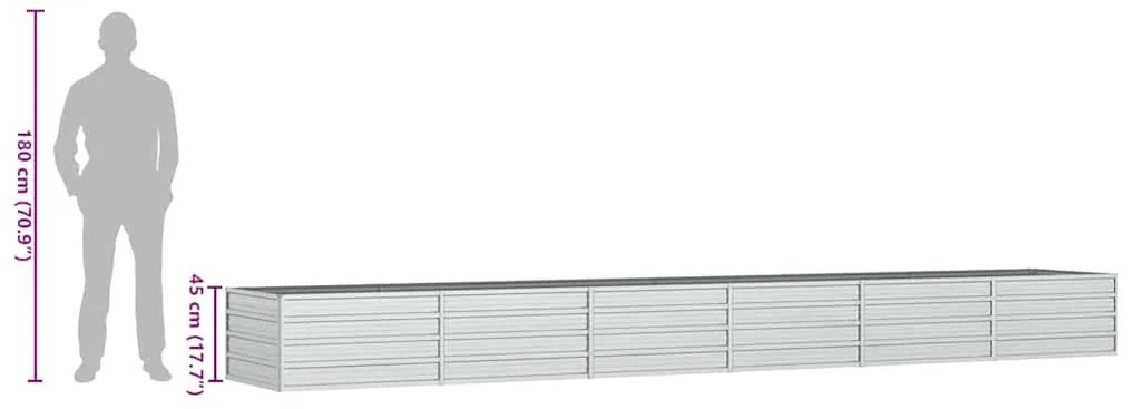 ezüstszínű horganyzott acél kerti magaságyás 480 x 80 x 45 cm