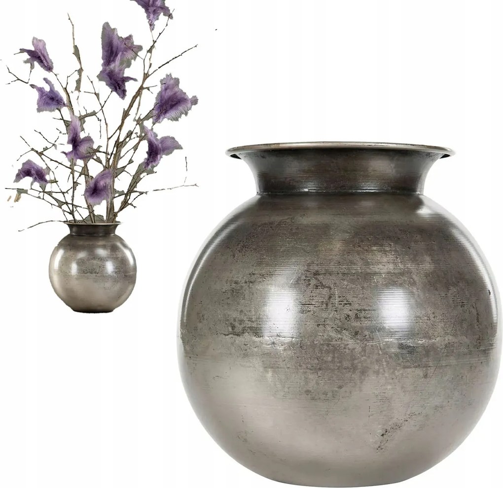 Váza Stílus Loft Gömb Ezüst Fém virág csokrok ágak 25cm