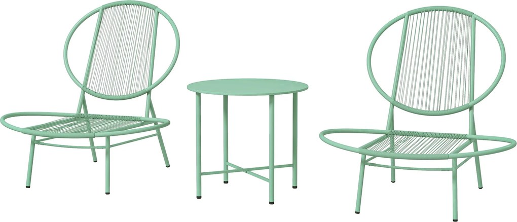 Outsunny 3 részes Acél Bistro Szett Időjárásálló Kerti Bútor Szett Bistro Asztallal Ergonomikus Kagylóalakú Kerti Székek Kültéri Erkély Bútor Szett Ül