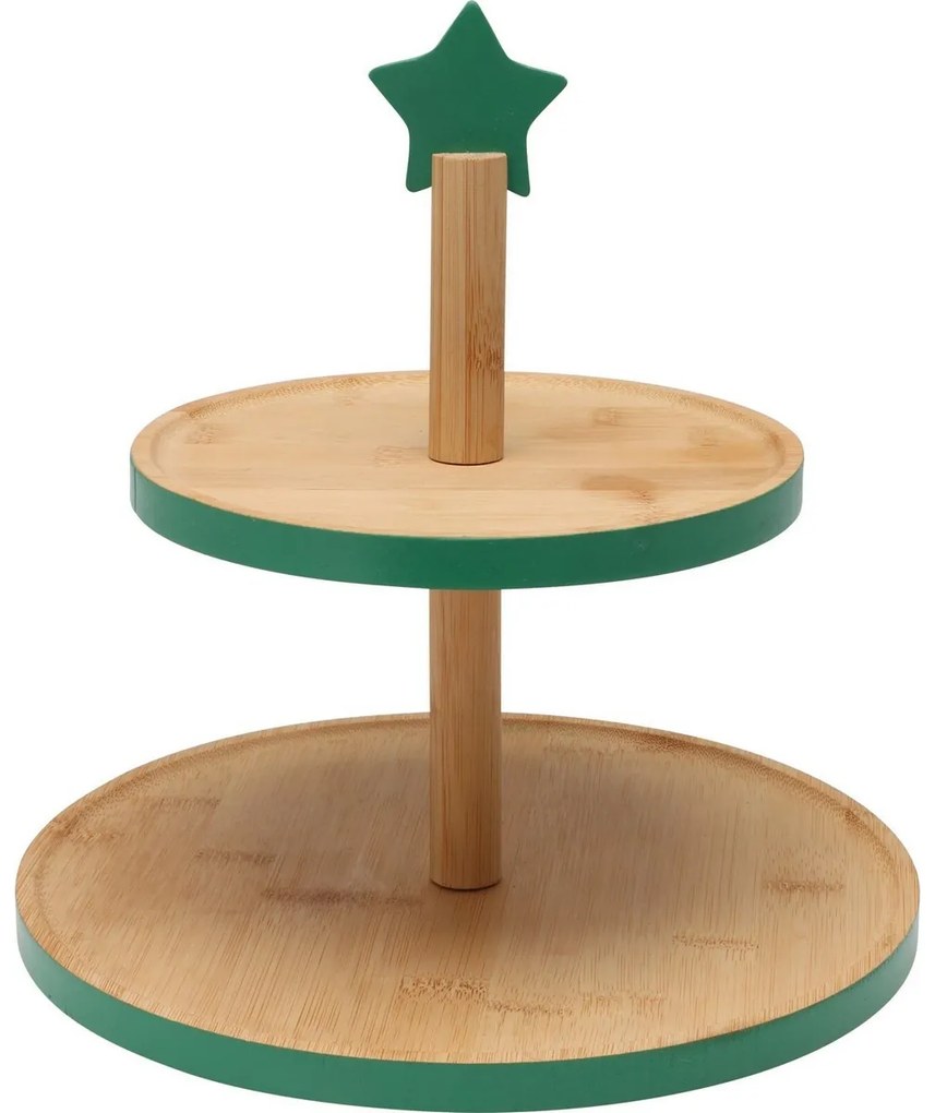 Bambuszos süteményes tálca 2 emeletes, zöld