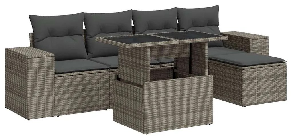 6 részes szürke polyrattan kerti ülőgarnitúra párnákkal