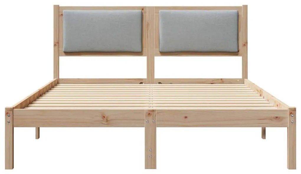 vidaXL Ágykeret fejtámlával Világosszürke 135 x 190 cm Tömör fenyőfa