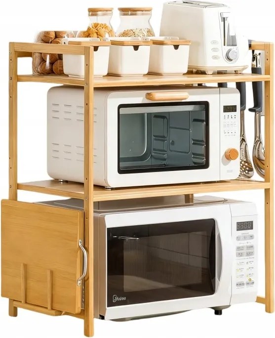 Mikrohullámú Sütő Polc Konyhai állvány Bambusz Fa Fűszertartó
