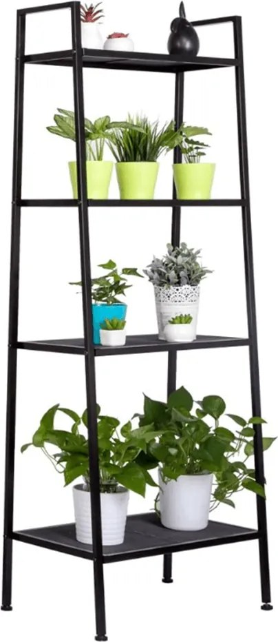 4 polcos fém polcállvány, fekete, ALDEA