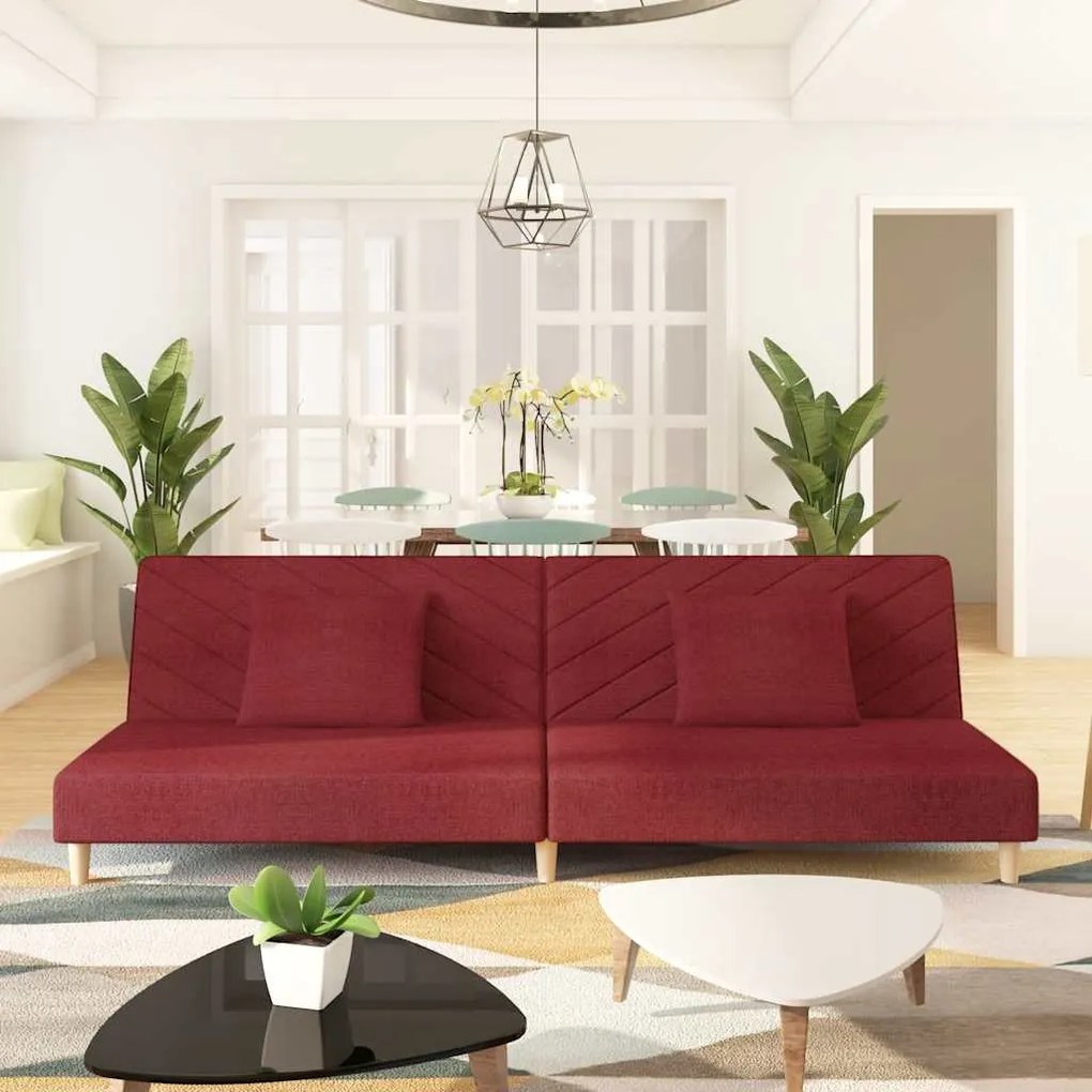 vidaXL kétszemélyes bordó szövet kanapéágy két párnával