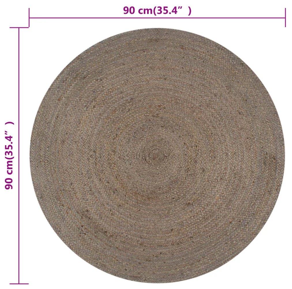 szürke kézzel font kör alakú jutaszőnyeg 90 cm