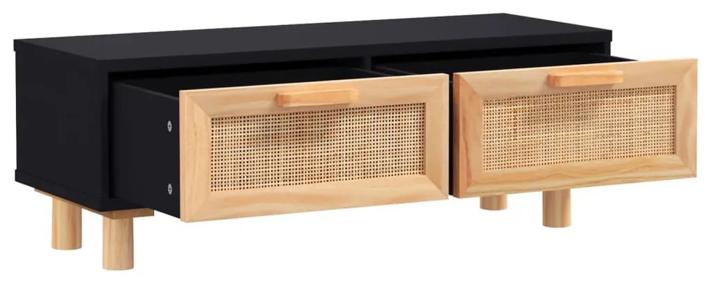 Fekete szerelt fa és tömör fenyőfa dohányzóasztal 80x40x30 cm