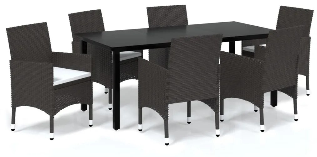 7 részes barna polyrattan kerti étkezőgarnitúra párnákkal