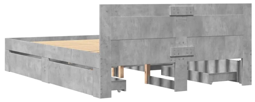 betonszürke szerelt fa ágykeret fejtámlával 140x190 cm