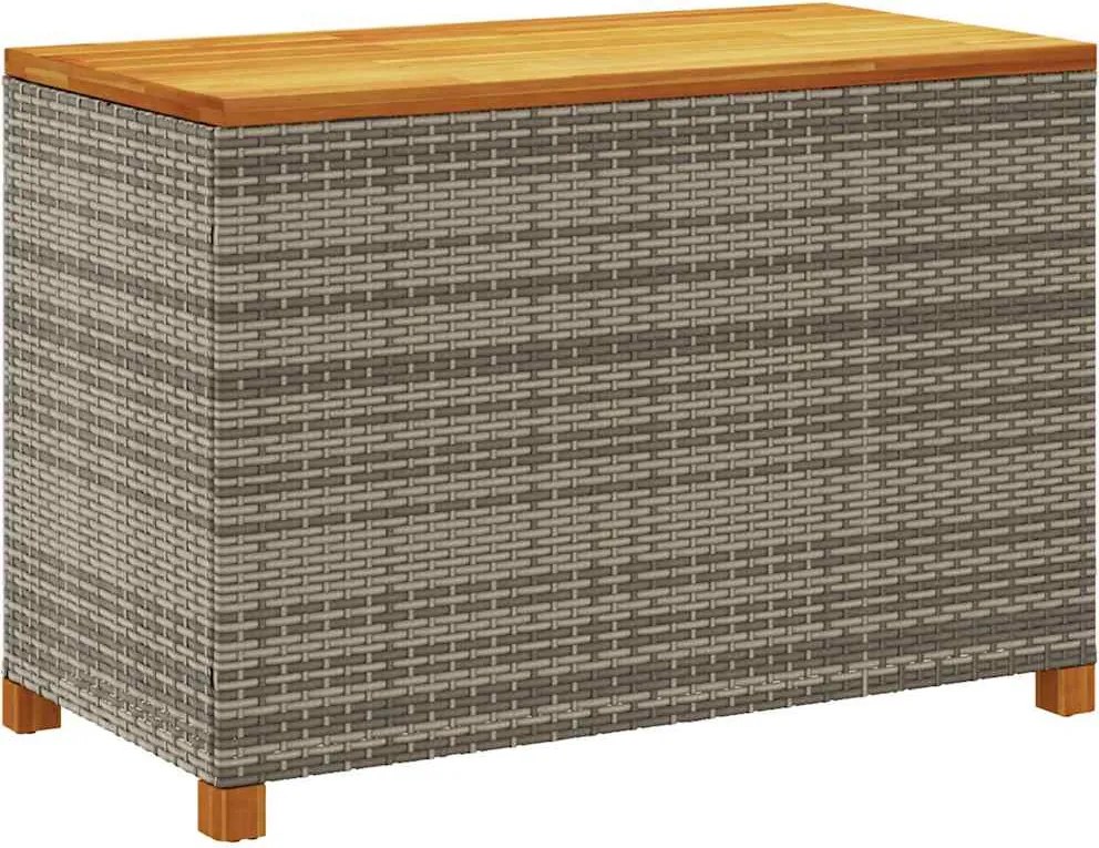 Szürke Polyrattan És Akácfa Kerti Tárolóláda 110 X 55 X 63 Cm
