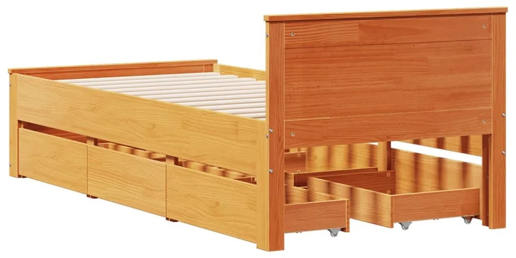barna tömör fenyőfa ágy matrac nélkül fejtámlával 100 x 200 cm