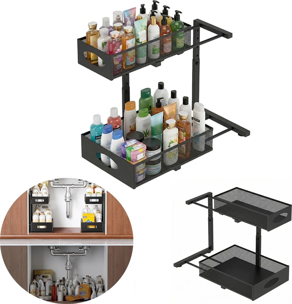 2db Teleszkópos Fiók Állítható Polc Kihúzható Konyhaszekrény Betét