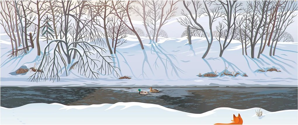 Kép - róka a téli tájban (120x50 cm)