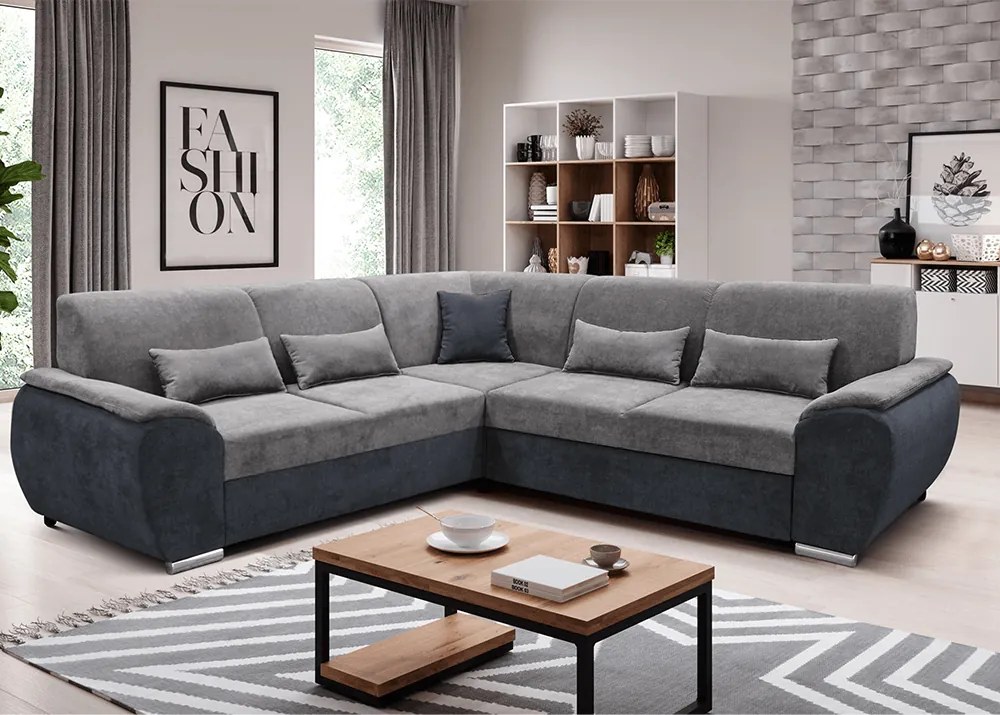 Ülőgarnitúra, sötét szürke/szürke Soro anyag, jobbos kivitel, EMILY