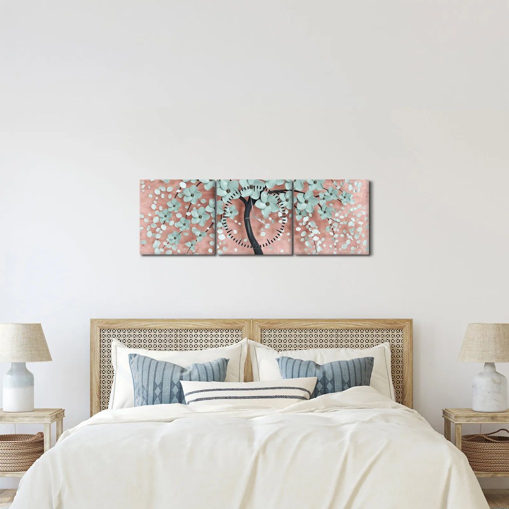 Kép - Pasztell kék virágok (órával) (90x30 cm)