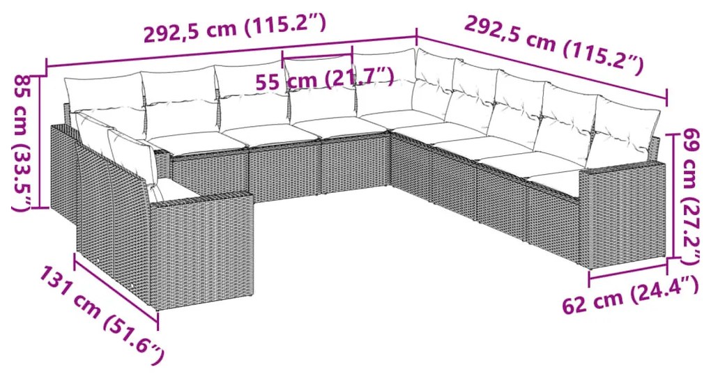 11 részes barna polyrattan kerti ülőgarnitúra párnákkal