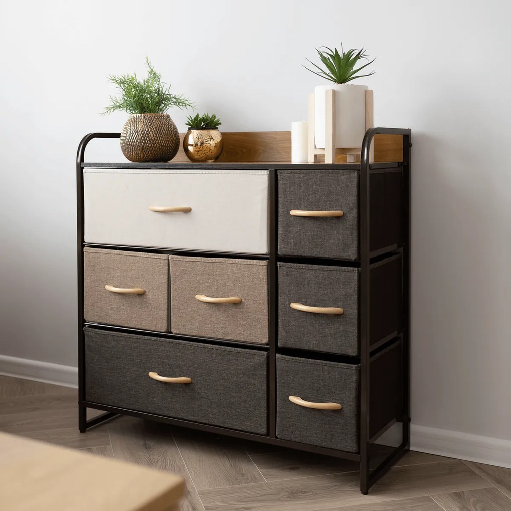 HAZEL TYP 3 szekrény szövet fiókokkal, barna, XL