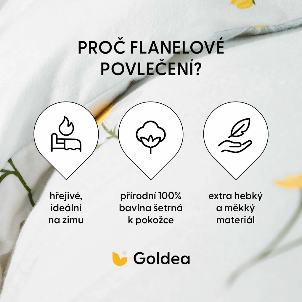 Goldea flanel ágyneműhuzat - kamilla virágok 200 x 200 és 2db 70 x 90 cm