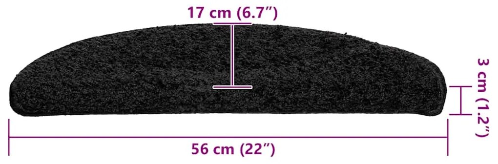 20 db fekete, félkör alakú lépcsőszőnyeg 56 x 17 x 3 cm