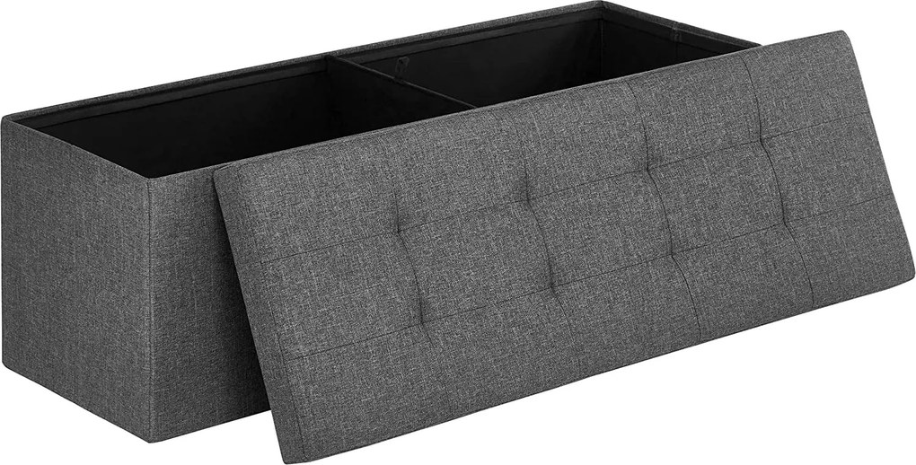Puff 110x38x38 cm, tároló ottomán pad, 120 L, sötétszürke