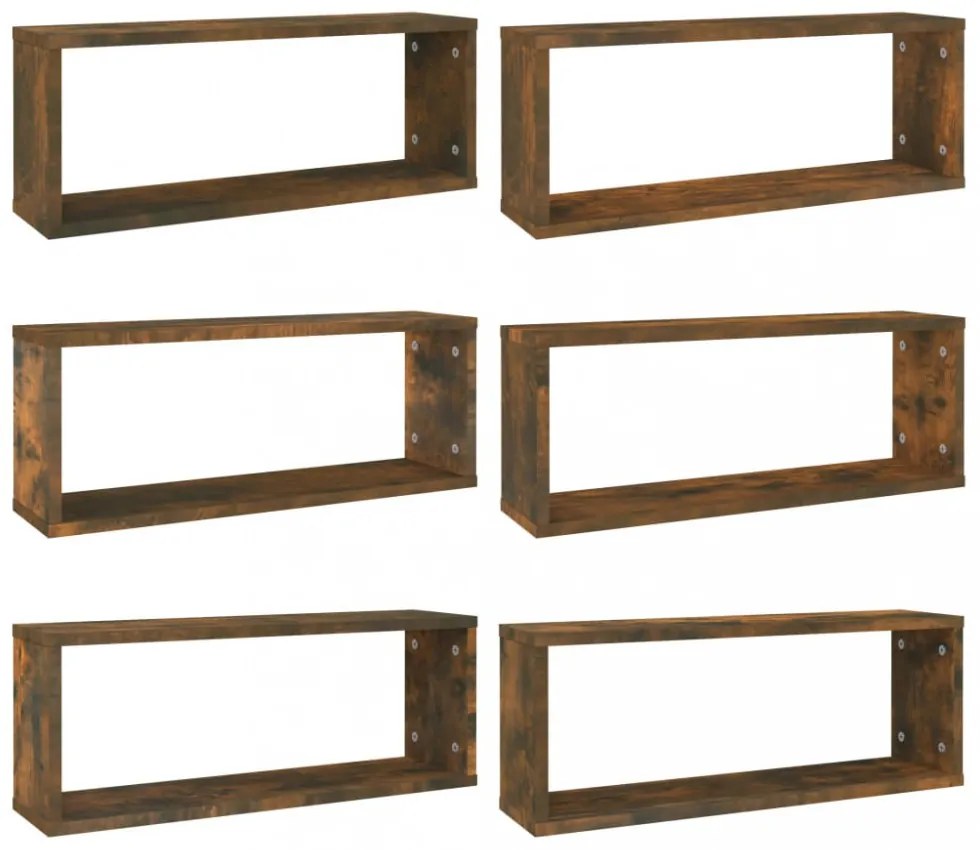 6 db füstös tölgy színű szerelt fa fali kockapolc 60x15x23 cm