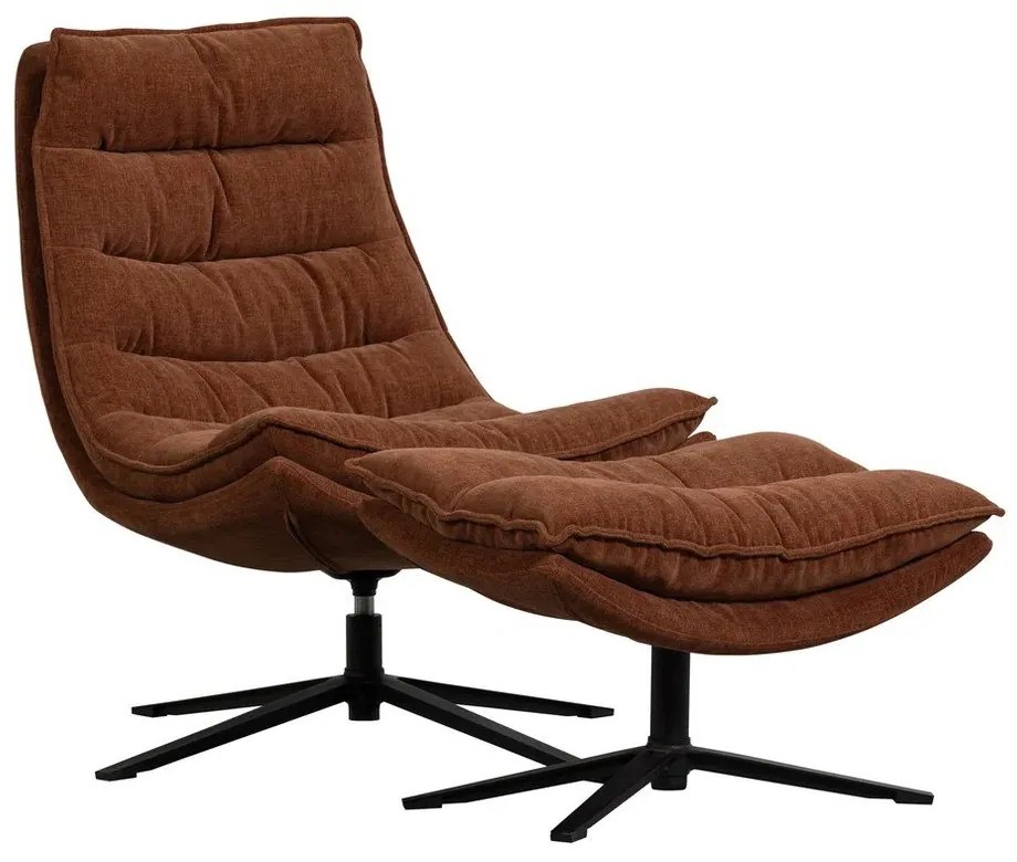 Barna forgó zsenília fotel lábtartóval Kube – WOOOD