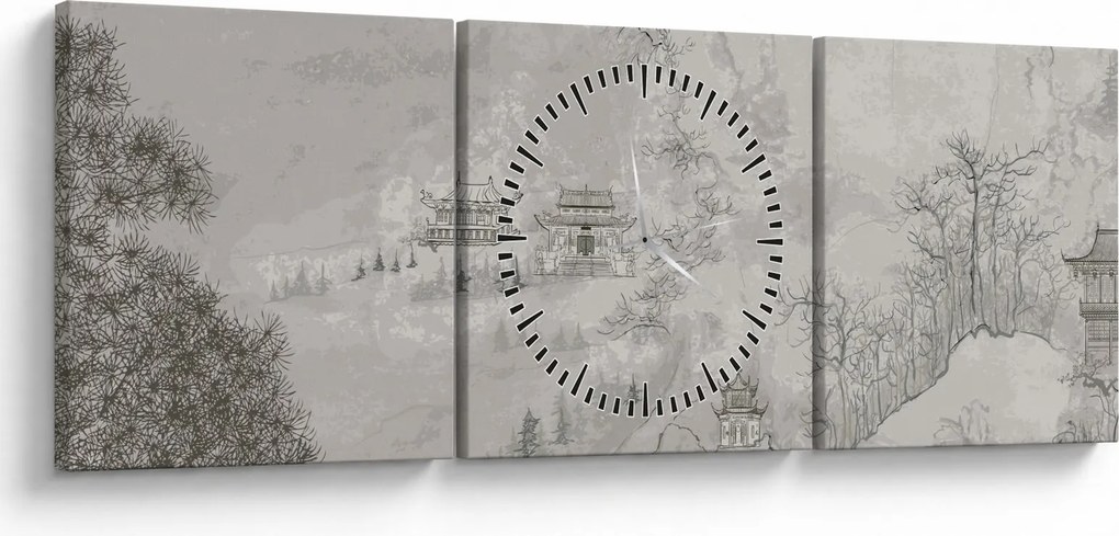 Kép - Kínai táj (órával) (90x30 cm)